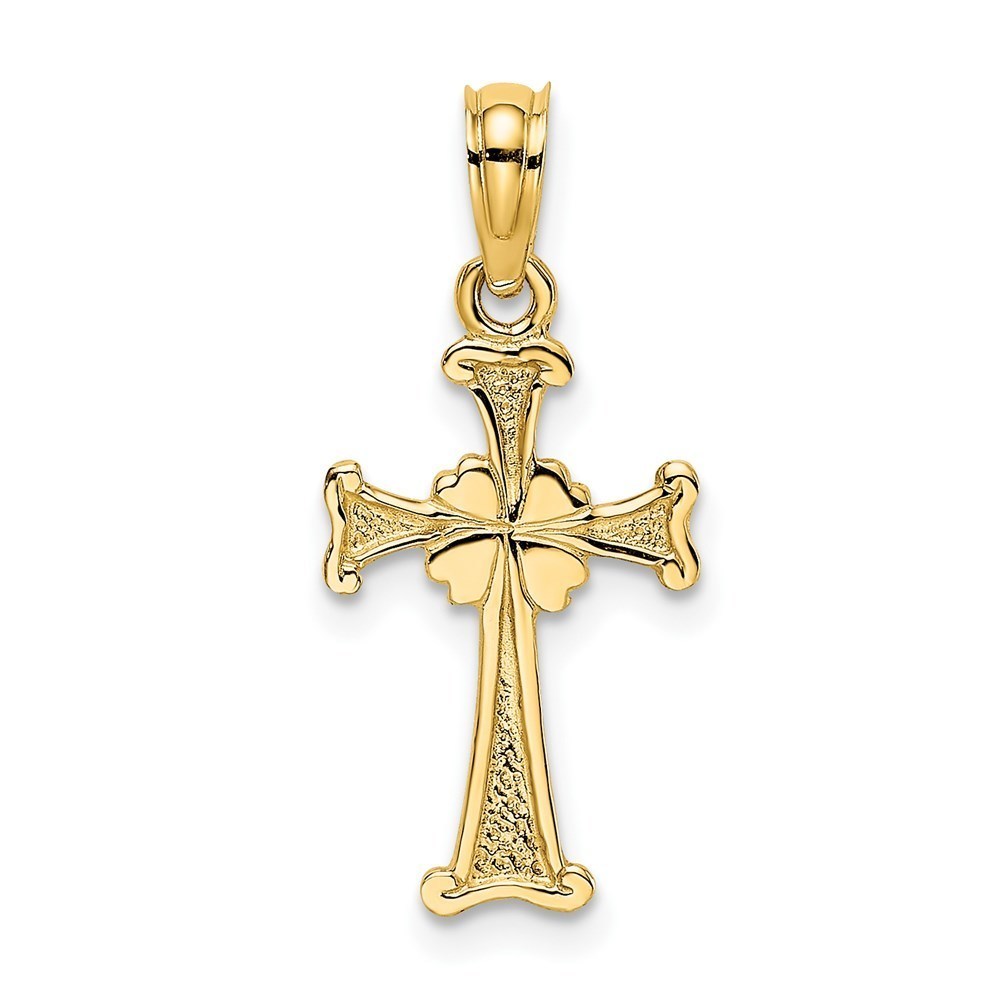14k Yellow Gold Small 4-Leaf Clover Shamrock Cross Necklace Charm 15.6mm x 10mm